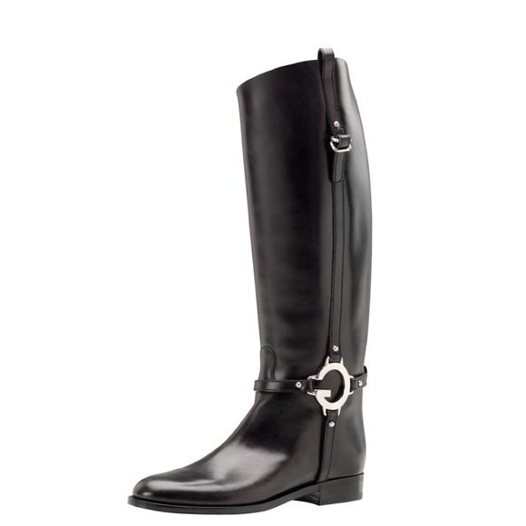 Gucci Black Charlotte Flat Riding Boot Sz 38.5 equestrian - Picture 1 of 17